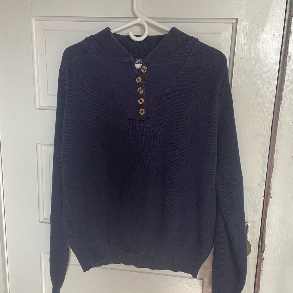 Lands End woman’s navy 100% cotton pullover sweater
